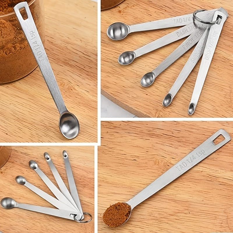 5pcs Measuring Spoons Set; Stainless Steel Mini Measuring Spoons; Teaspoons For Measuring Dry And Liquid Ingredients