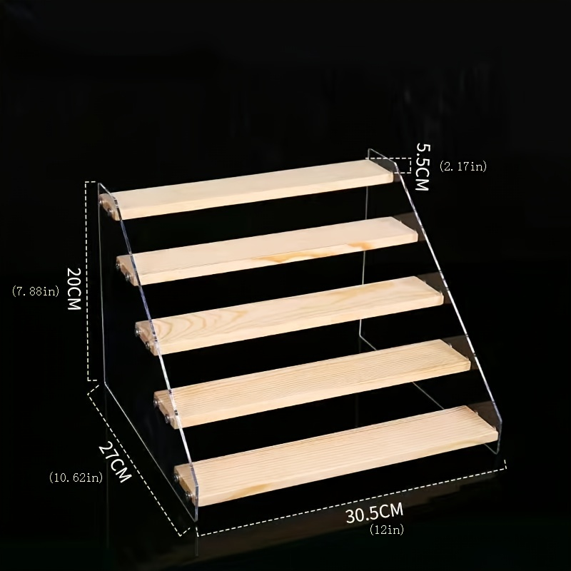 1pc Acrylic Multi Layer Display Riser Stand With Wood Panel For Display, Clear Acrylic Display Risers, Acrylic Jewelry Display Stand Shelf