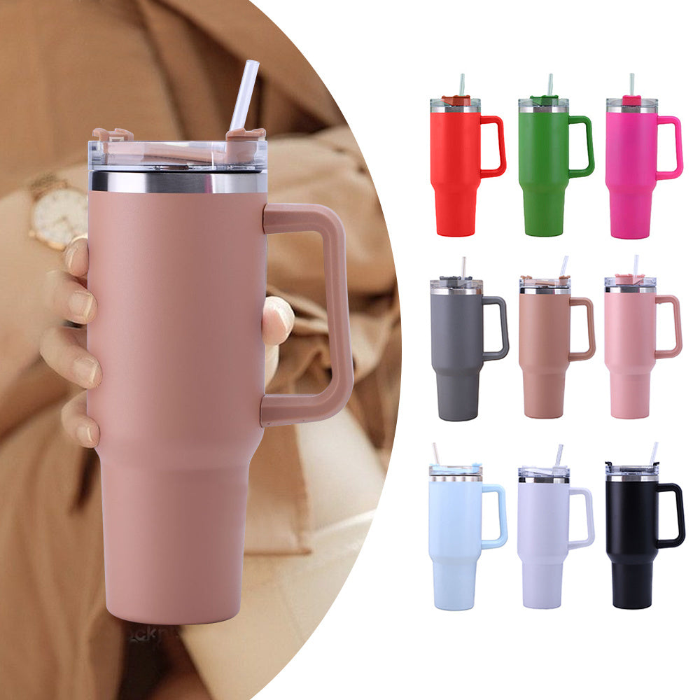 30OZ Straw Coffee Insulation Cup With Handle Portable Car Stainless Steel Water Bottle LargeCapacity Travel BPA Free Thermal Mug