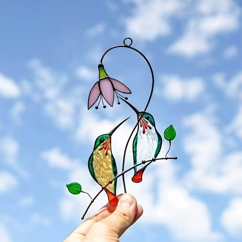 1pc Hummingbird Stained Glass Sun Catcher Window Hangings Ornament Metal Craft A Lovely Gift For Your Family