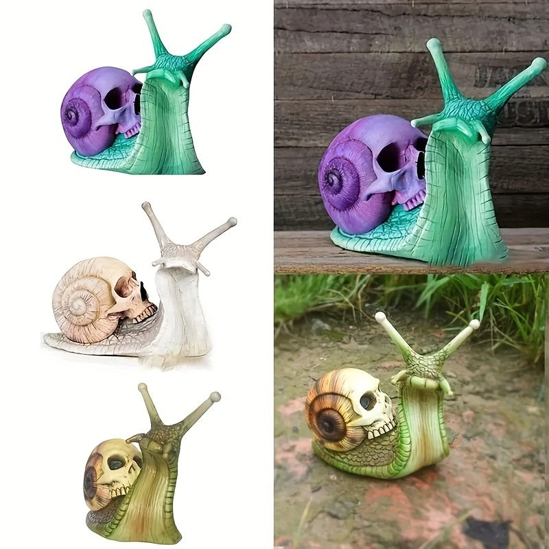 1pc Resin Snail Skull Statue, Snail Garden Animal Sculpture, Halloween Skull And Snail Indoor Outdoor Patio Lawn Courtyard Decoration Home Deor