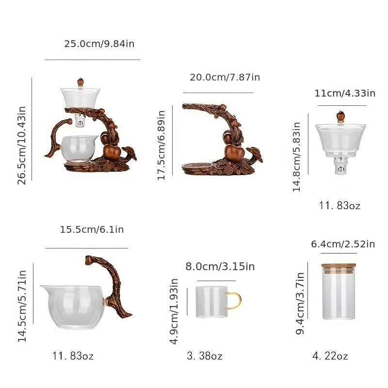 1 Set Lazy Tea Set; Magnetic Water Diversion Rotating Cover Bowl; Tea Maker; Automatic Glass Teapot; Tea Canister; Tea Cups; Tea Pet; Tea Tray; Chinese Kung Fu Tea Set