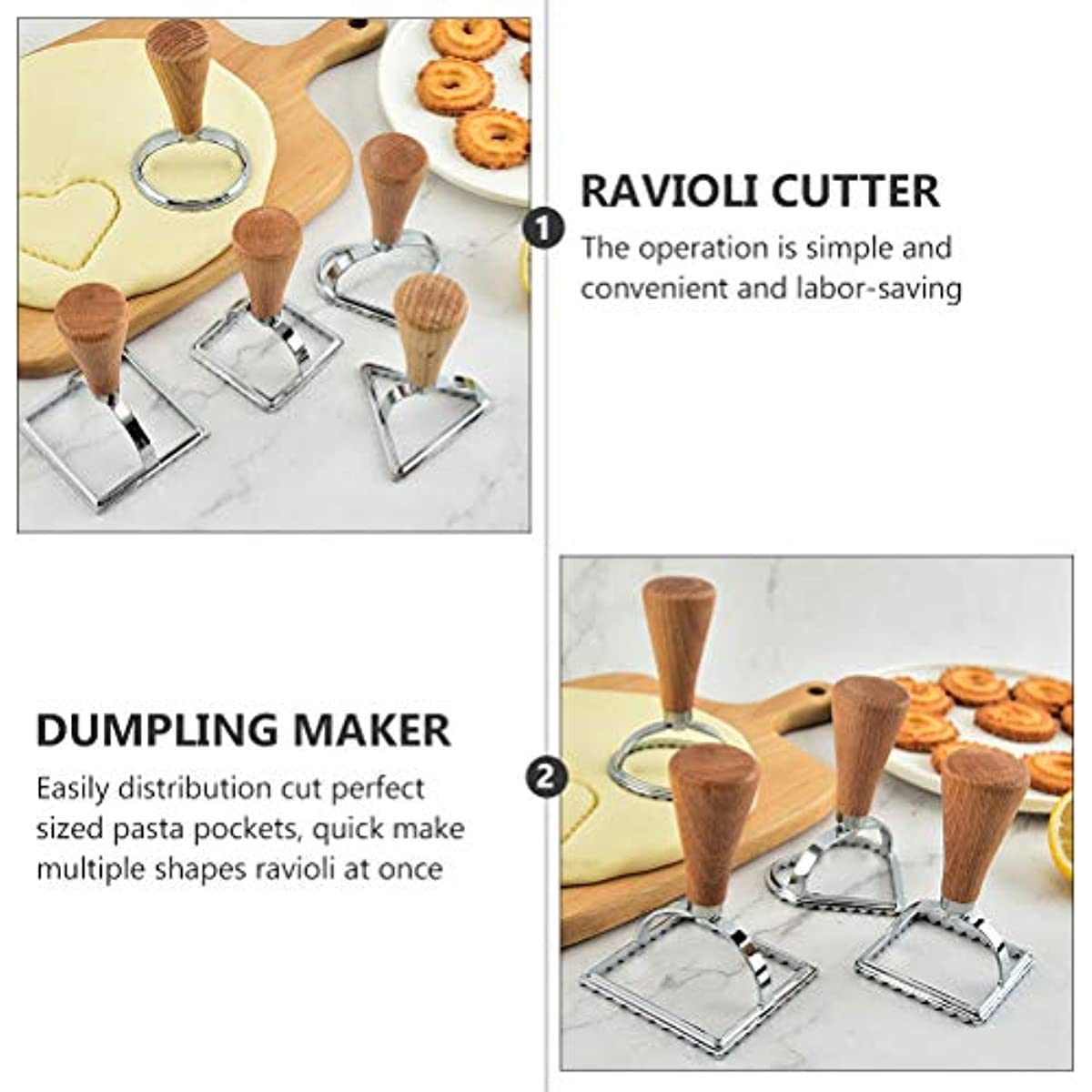 5pcs; Geometric Cookie Cutters; Stainless Steel Candy Mold With Wooden Handle; Biscuit Molds; Square Round Heart Shaped Chocolate Cutters; Cake Decorating Molds