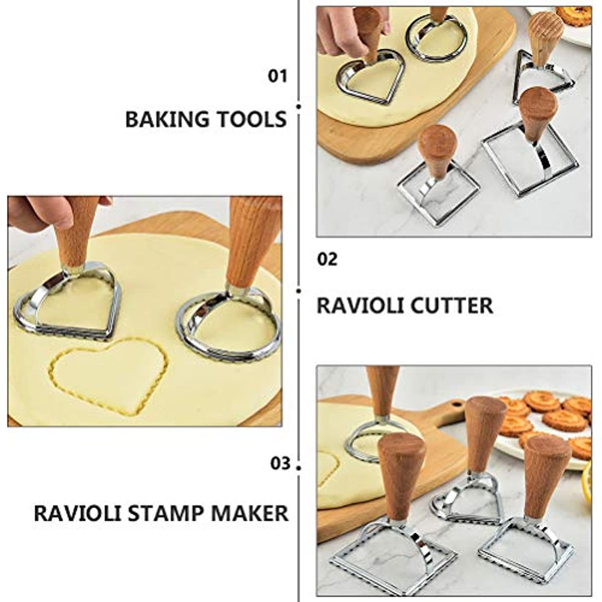 5pcs; Geometric Cookie Cutters; Stainless Steel Candy Mold With Wooden Handle; Biscuit Molds; Square Round Heart Shaped Chocolate Cutters; Cake Decorating Molds