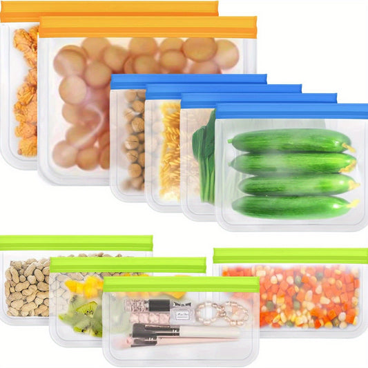 10pcs Reusable Food Storage Bags; BPA Free Flat Reusable Freezer Bags; Snack/Sandwich Bags Food Grade; Leakproof Storage Bags For Lunch; Marinate; Keep Fresh; Food Storage