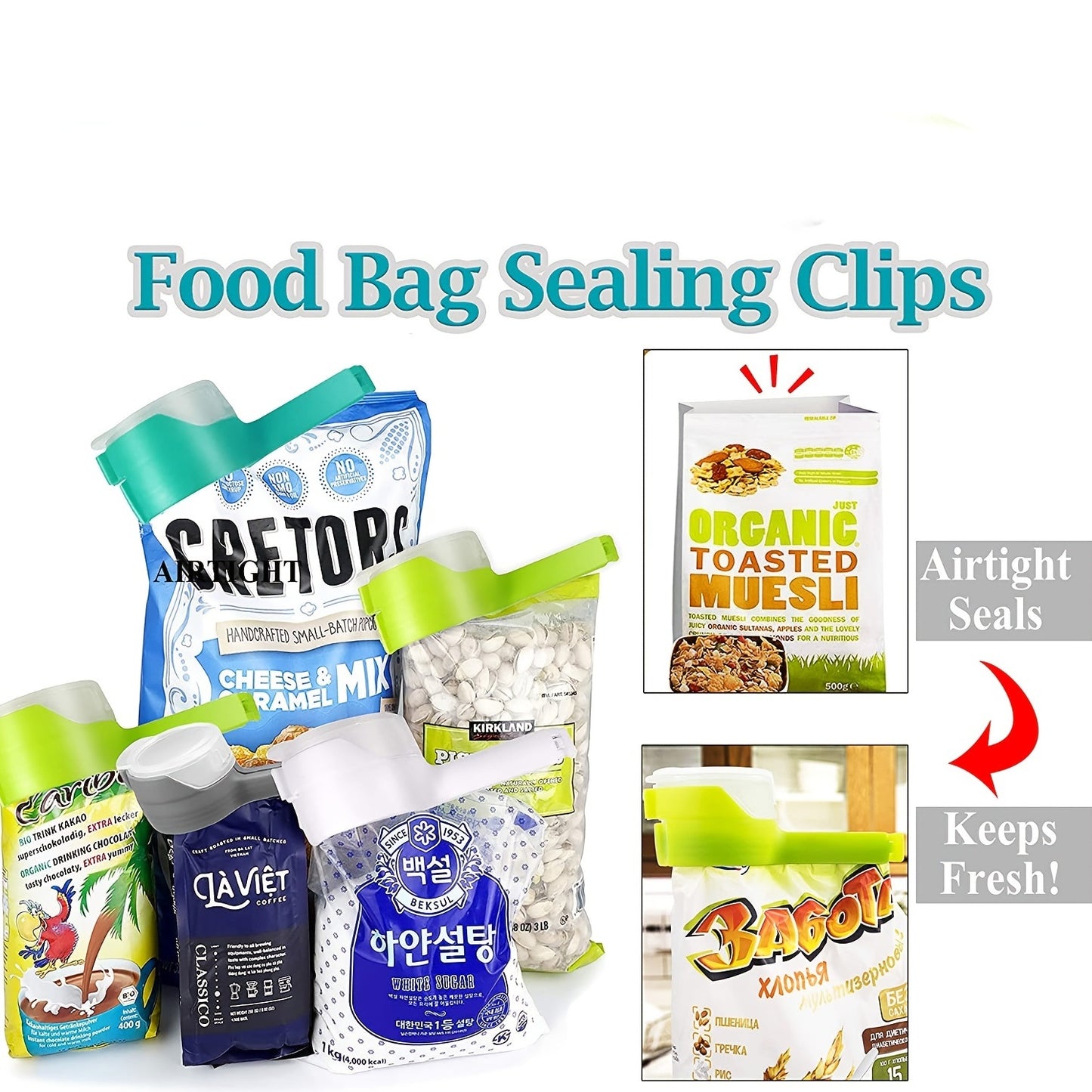 Food Storage Sealing Clips With Pour Spouts; Kitchen Chip Bag Clips; Plastic Cap Sealer Clips; Great For Kitchen Food Storage And Organization