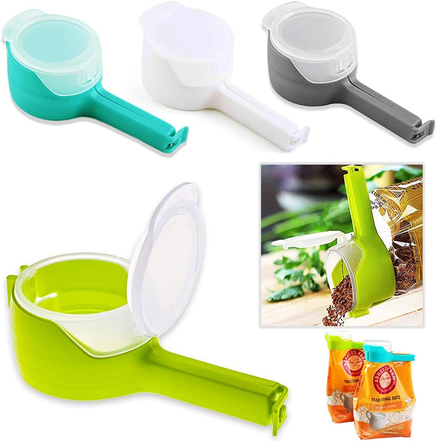 Food Storage Sealing Clips With Pour Spouts; Kitchen Chip Bag Clips; Plastic Cap Sealer Clips; Great For Kitchen Food Storage And Organization