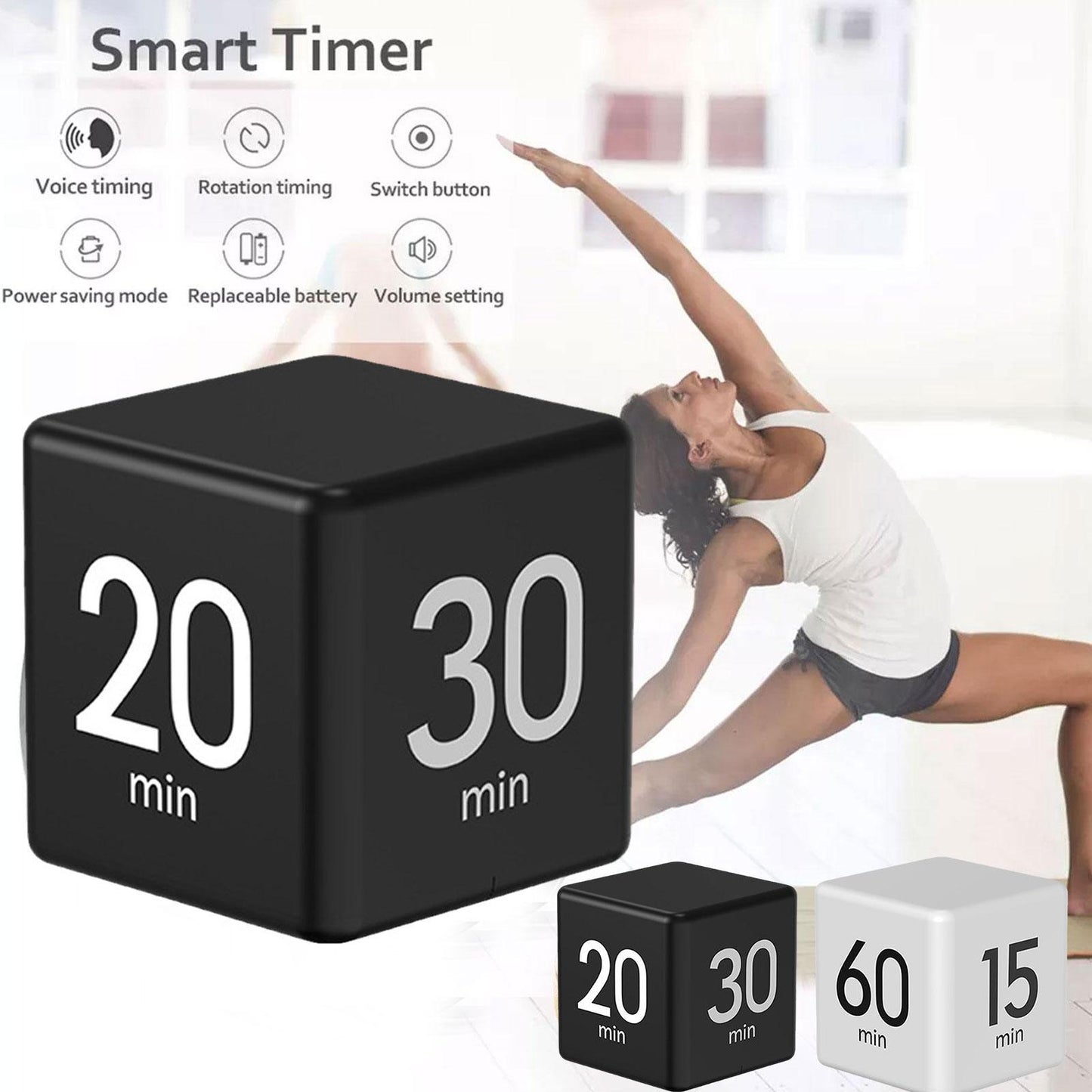 Digital Display Alarm Clock Time Management PP Cube Shape Countdown Homework Study Timer Kitchen Timers for Daily Life