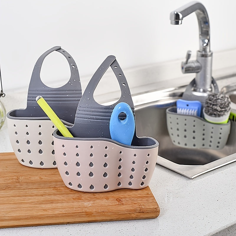 1 Pc Sink Sponge Rack; Sink Organizer Silicone Storage Box; Hangable Multifunctional Drainage Adjustable Shoulder Strap; Sponge Rack