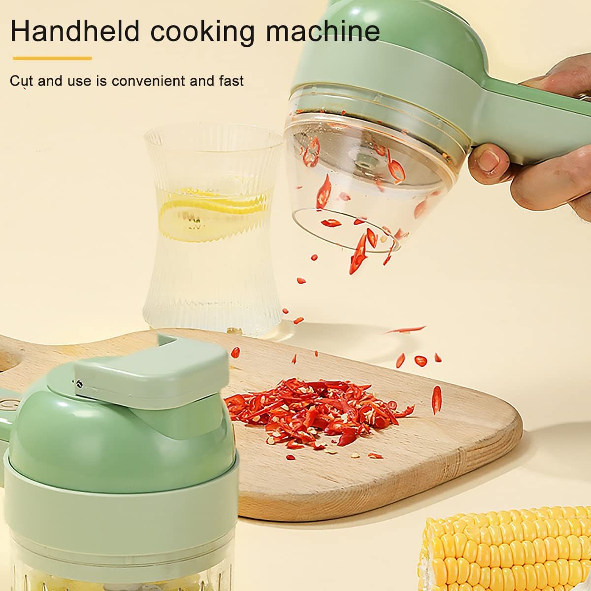 1pc 4 In 1 Vegetable Chopper Handheld Electric Vegetable Cutter Set Portable Wireless Garlic Mud Masher Garlic Press And Slicer Set Multifunctional Electric Mini Food Processor