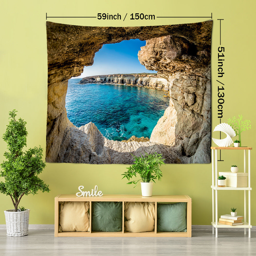 1pc Mountain Cave Seaside Landscape Tapestry Natural Scenery Bohemian Decoration; Free Installation Package Home Decor Living Room Bedroom Decoration