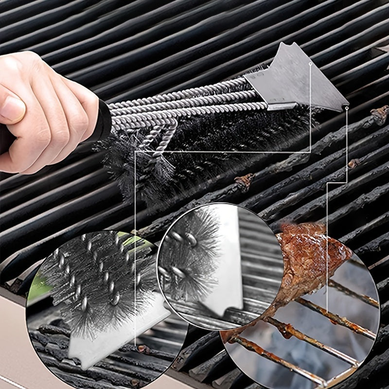 1pc Stainless Steel Grill Brushes For BBQ; Cleaning Brush With Scraper For Grill; Kitchen Accessories; Cleaning & Maintenance Tools