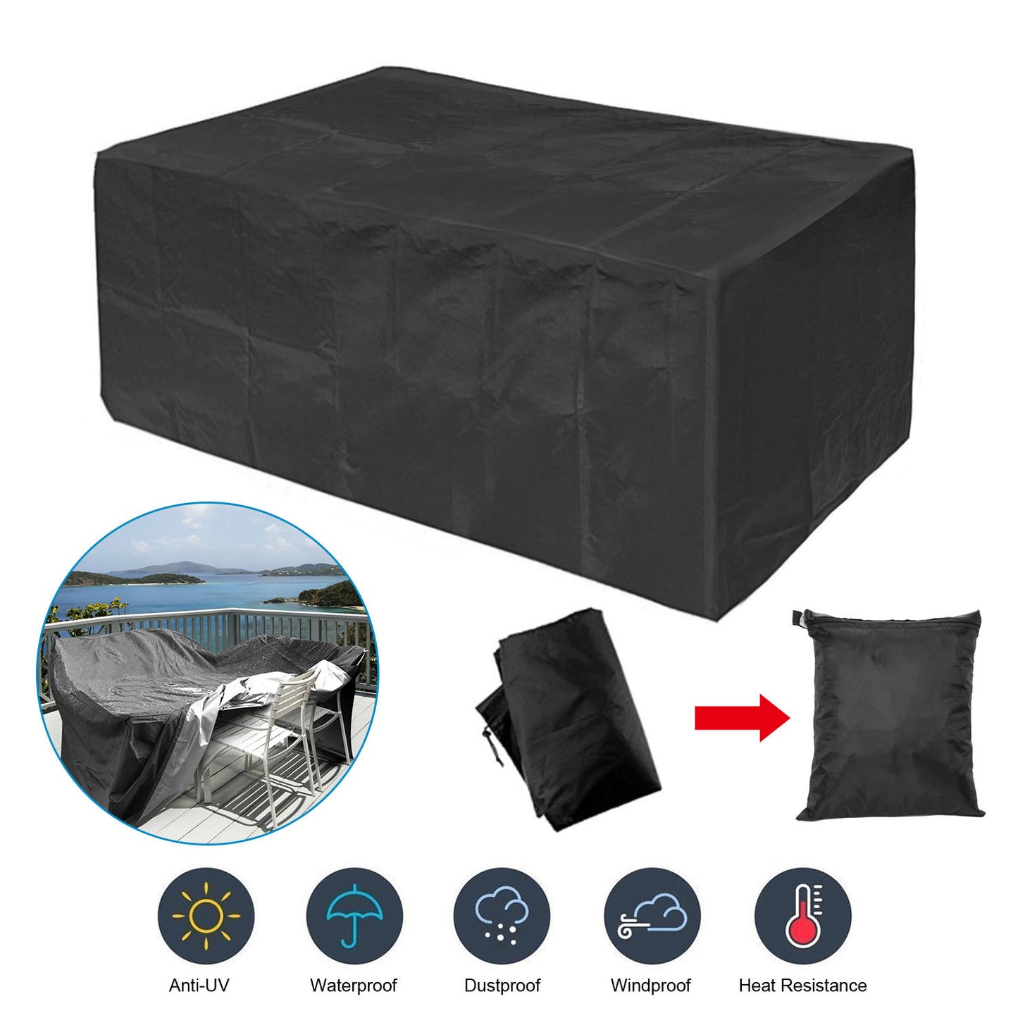 210D Waterproof Outdoor Furniture Cover Windproof Dustproof Patio Furniture Protector Oxford Cloth Garden 2XL Size