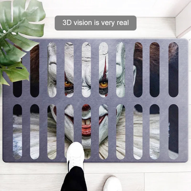 3D Clown Trap Visual Carpet Living Room Bedroom Floor Mat Halloween Carpet Sewer Manhole Cover Clown Horror Vortex Home Carpet