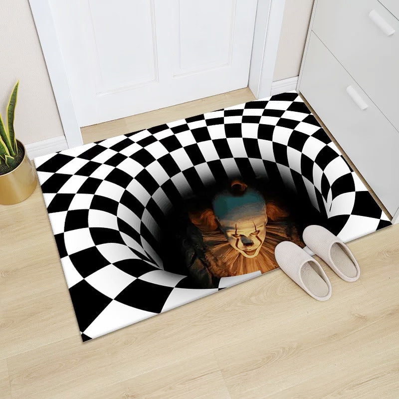 3D Clown Trap Visual Carpet Living Room Bedroom Floor Mat Halloween Carpet Sewer Manhole Cover Clown Horror Vortex Home Carpet