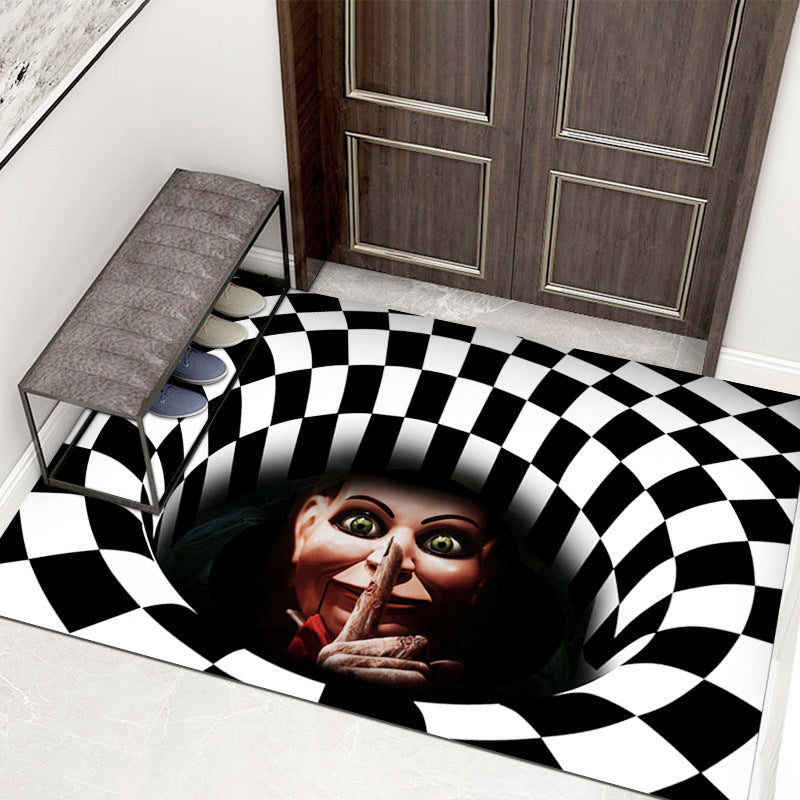 3D Clown Trap Visual Carpet Living Room Bedroom Floor Mat Halloween Carpet Sewer Manhole Cover Clown Horror Vortex Home Carpet