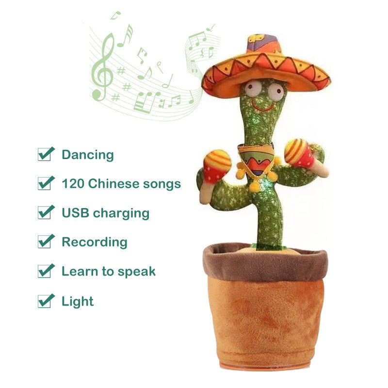 Dancing Talking Cactus Toy Mexican Style Dancing with Lighting Singing Cactus Recording and Repeat Your Words Plush Toy for Kids