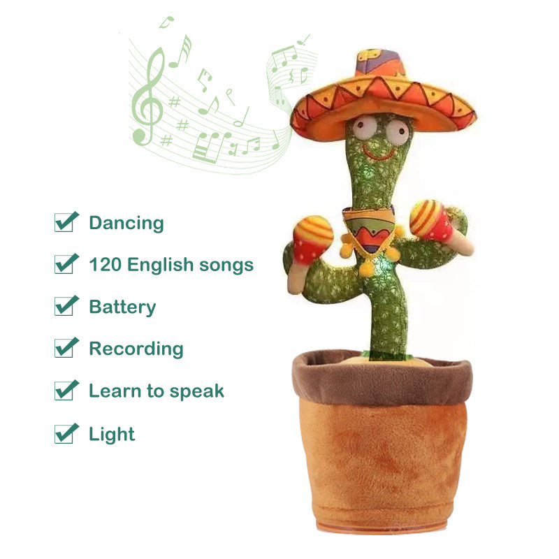 Dancing Talking Cactus Toy Mexican Style Dancing with Lighting Singing Cactus Recording and Repeat Your Words Plush Toy for Kids