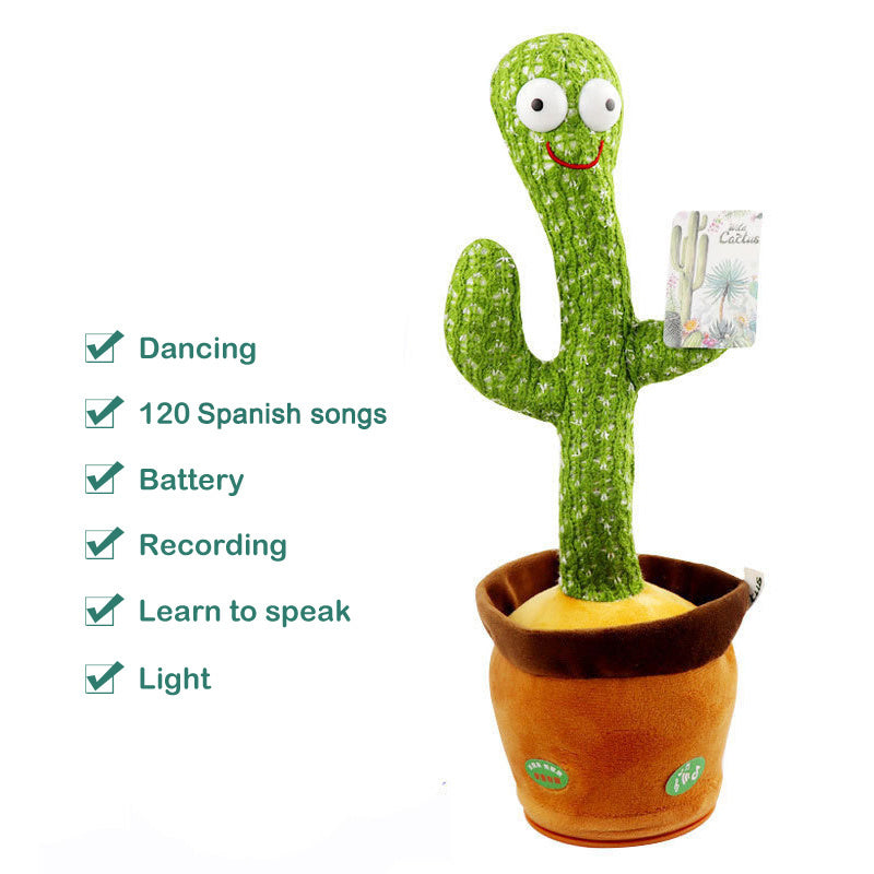 Dancing Talking Cactus Toy Mexican Style Dancing with Lighting Singing Cactus Recording and Repeat Your Words Plush Toy for Kids