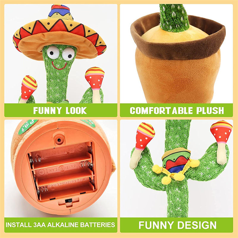 Dancing Talking Cactus Toy Mexican Style Dancing with Lighting Singing Cactus Recording and Repeat Your Words Plush Toy for Kids