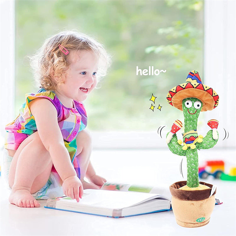 Dancing Talking Cactus Toy Mexican Style Dancing with Lighting Singing Cactus Recording and Repeat Your Words Plush Toy for Kids