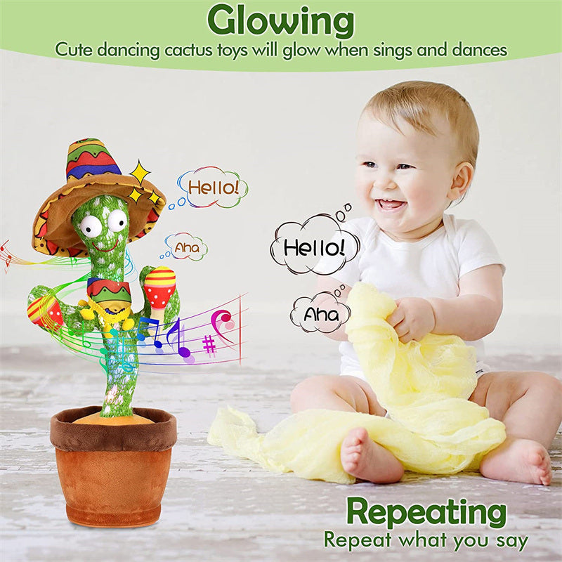 Dancing Talking Cactus Toy Mexican Style Dancing with Lighting Singing Cactus Recording and Repeat Your Words Plush Toy for Kids