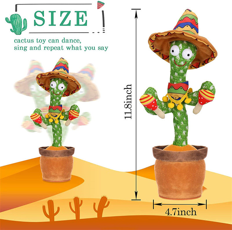 Dancing Talking Cactus Toy Mexican Style Dancing with Lighting Singing Cactus Recording and Repeat Your Words Plush Toy for Kids