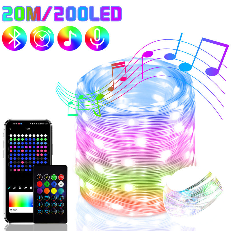 2023 Bluetooth RGB IC Christmas Fairy Light APP Control LED String Light Smart Music Rhythm Waterproof Xmas Light New Year Party