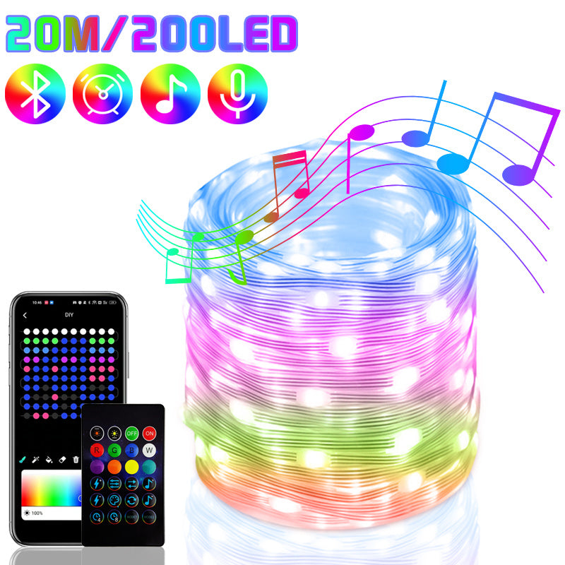 2023 RGB IC Christmas Fairy Light APP Control Bluetooth LED String Light Smart Music Rhythm Waterproof Xmas Light New Year Party