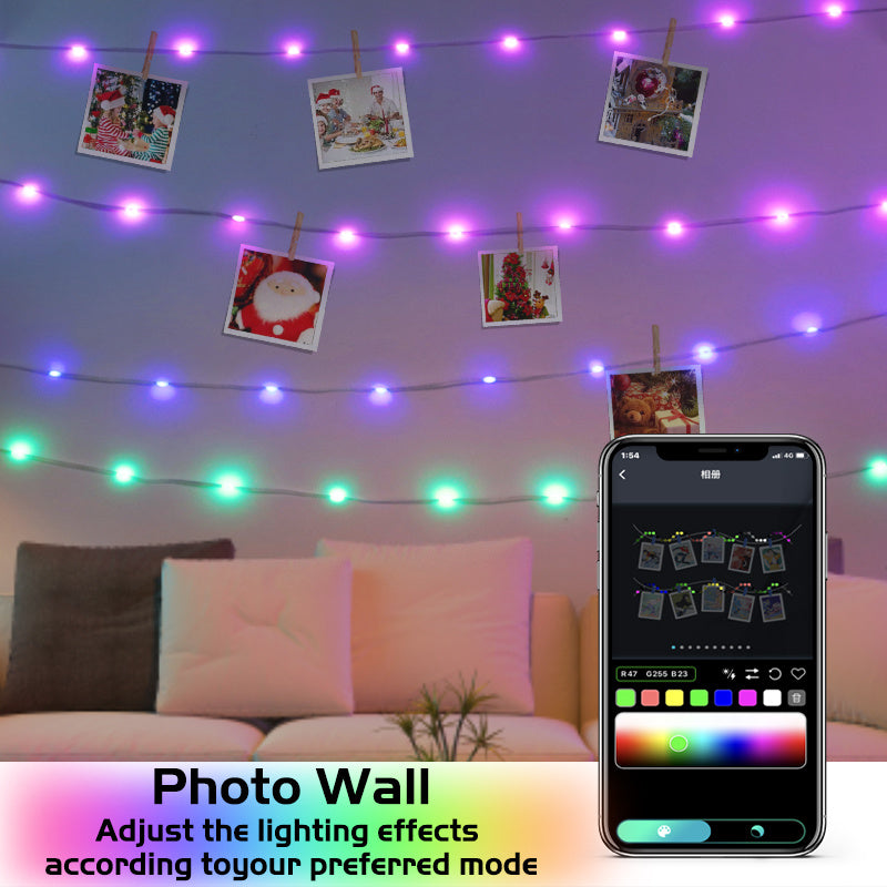 2023 RGB IC Christmas Fairy Light APP Control Bluetooth LED String Light Smart Music Rhythm Waterproof Xmas Light New Year Party