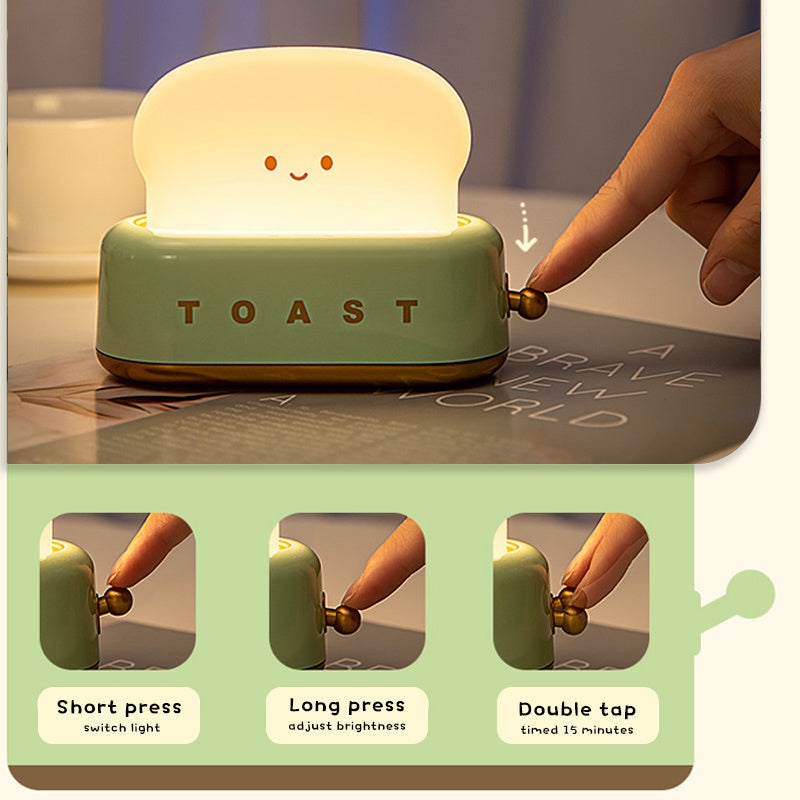 LED Creative Toast Night Light Bread Machine Lights Charging Dimming Toast Lamp Bedroom Children Timing Sleep Lamps Bedside Gift