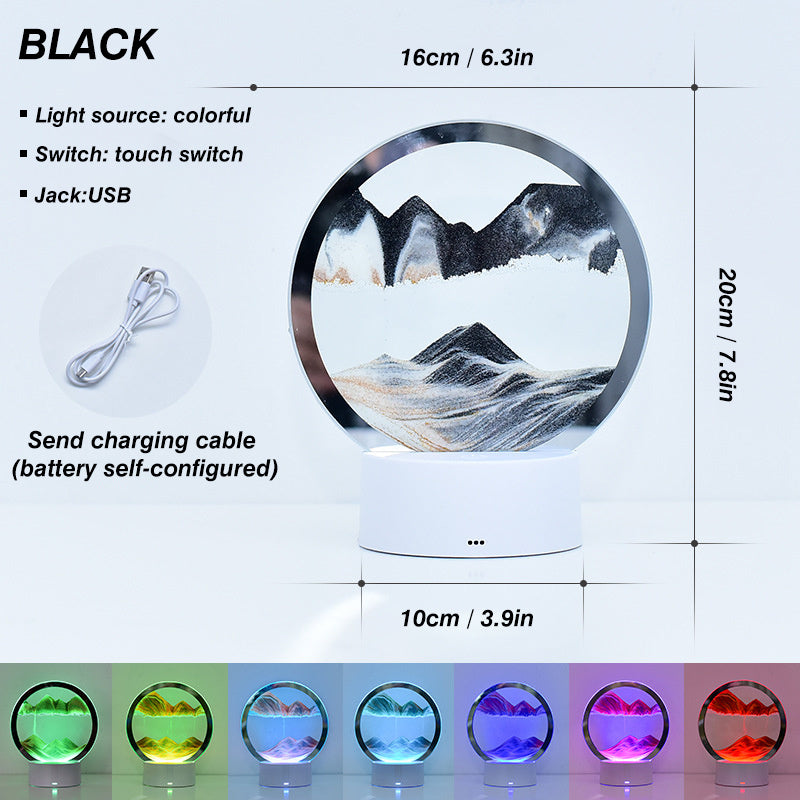 2023 Creative 3D Moving Sand Art Night Light Quicksand Painting Table Lamp LED Lights Hourglass Christmas Gift Home Office Decor