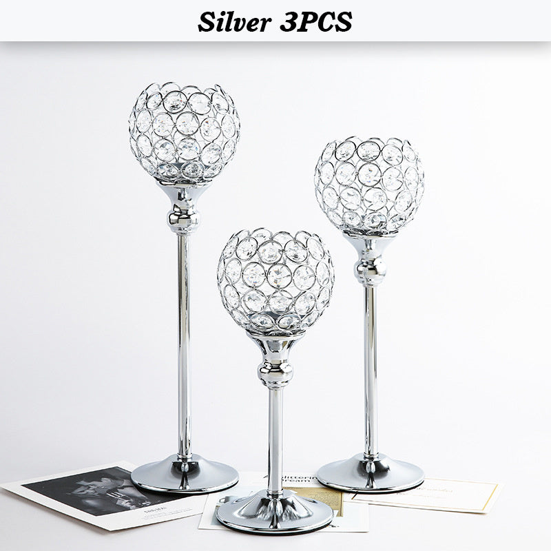 Gold/Silver Crystal Candle Holder Pillar Metal Tealight Candlestick Wedding Table Centerpiece Party Christmas Home Desktop Decor