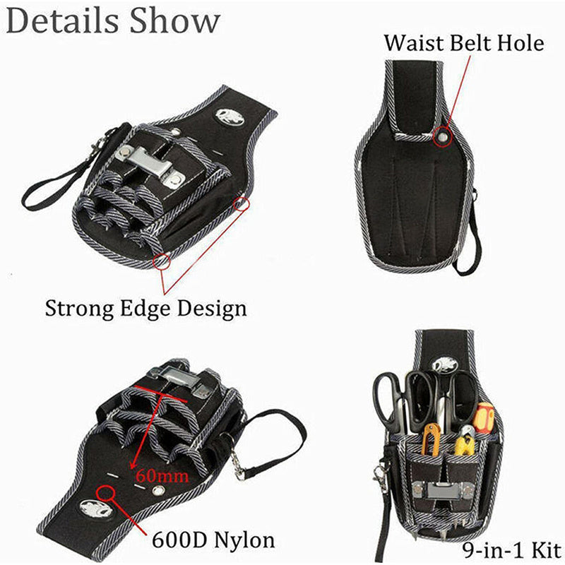 9 In 1 Nylon Fabric Tool Bag Electrician Instrument Hardware Storage Pouch Screwdriver Utility Kit Holder Tools Bag Waist Pocket