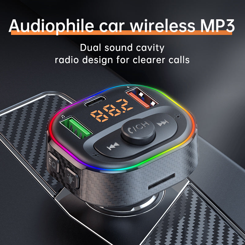 Korseed Car FM Transmitter Bluetooth 5.0 MP3 Audio Player QC3.0+PD Fast Charging Wireless Handsfree Car Kit with LED Backlit