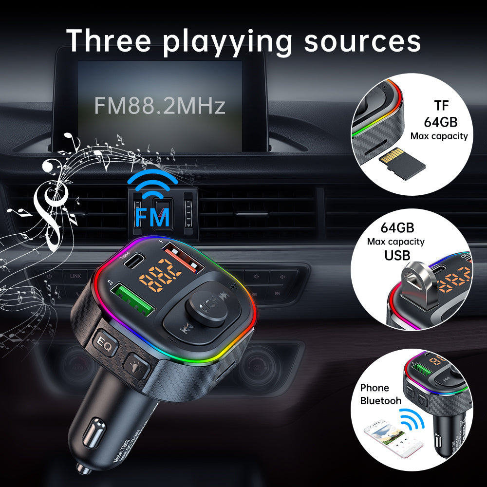 Korseed Car FM Transmitter Bluetooth 5.0 MP3 Audio Player QC3.0+PD Fast Charging Wireless Handsfree Car Kit with LED Backlit