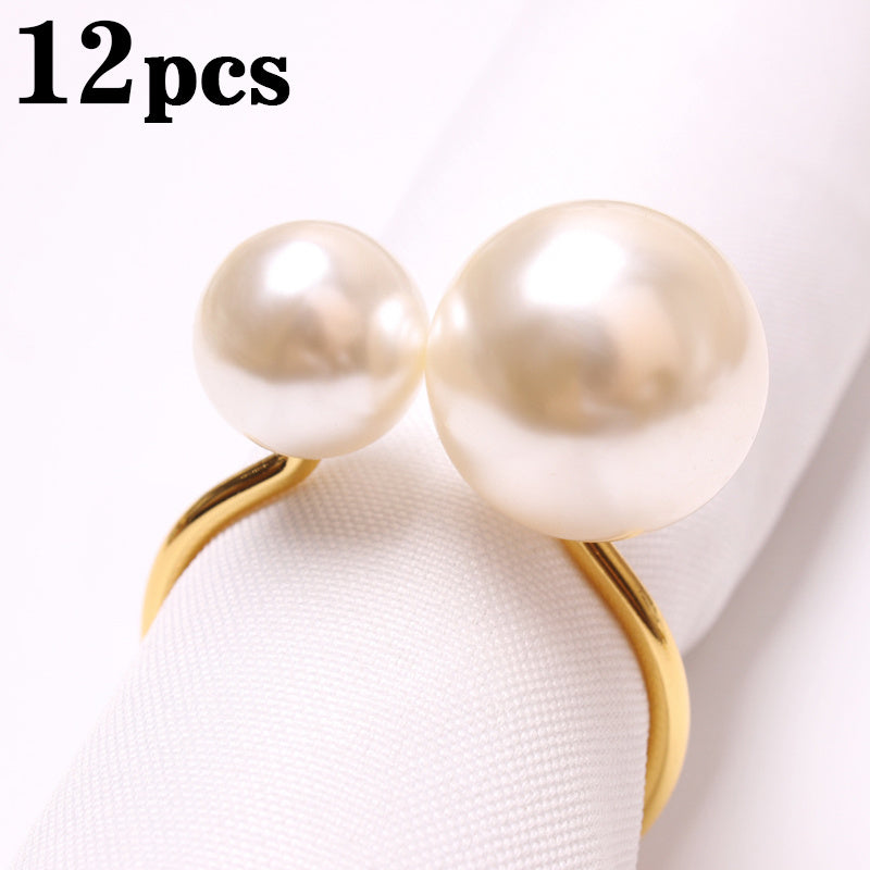 2023 Elegant Pearls Napkin Rings Metal Napkin Holders U-Shaped Napkin Buckle Wedding Gifts Party Christmas Festival Table Decor