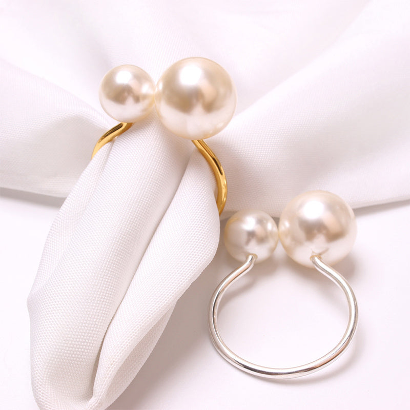 2023 Elegant Pearls Napkin Rings Metal Napkin Holders U-Shaped Napkin Buckle Wedding Gifts Party Christmas Festival Table Decor