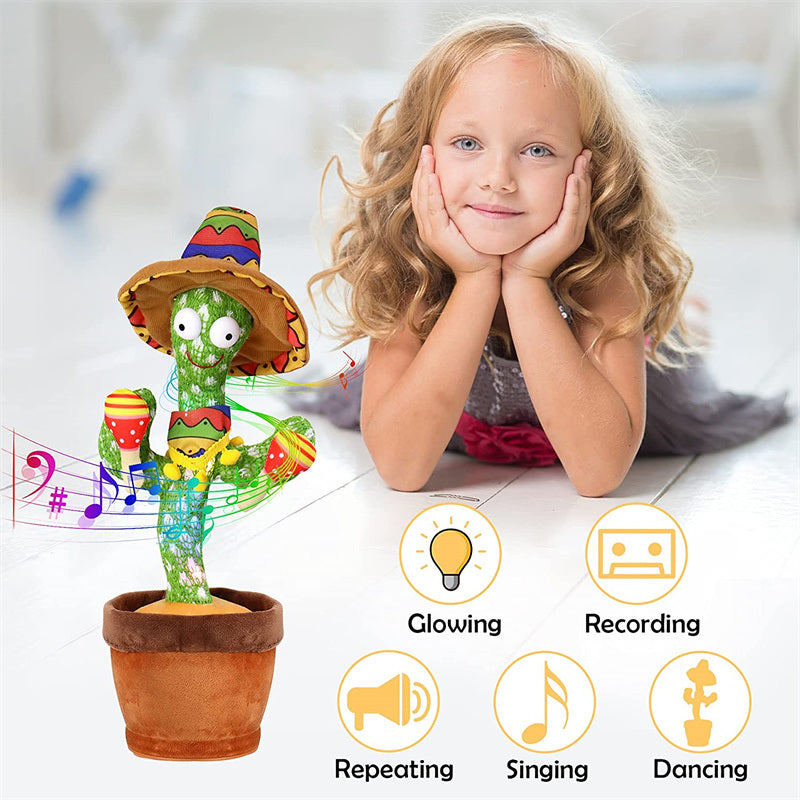 Dancing Cactus Toy Repeats What You Say Electronic Dancing with Lighting Toys Recording Singing Spanish Language Song for Kids