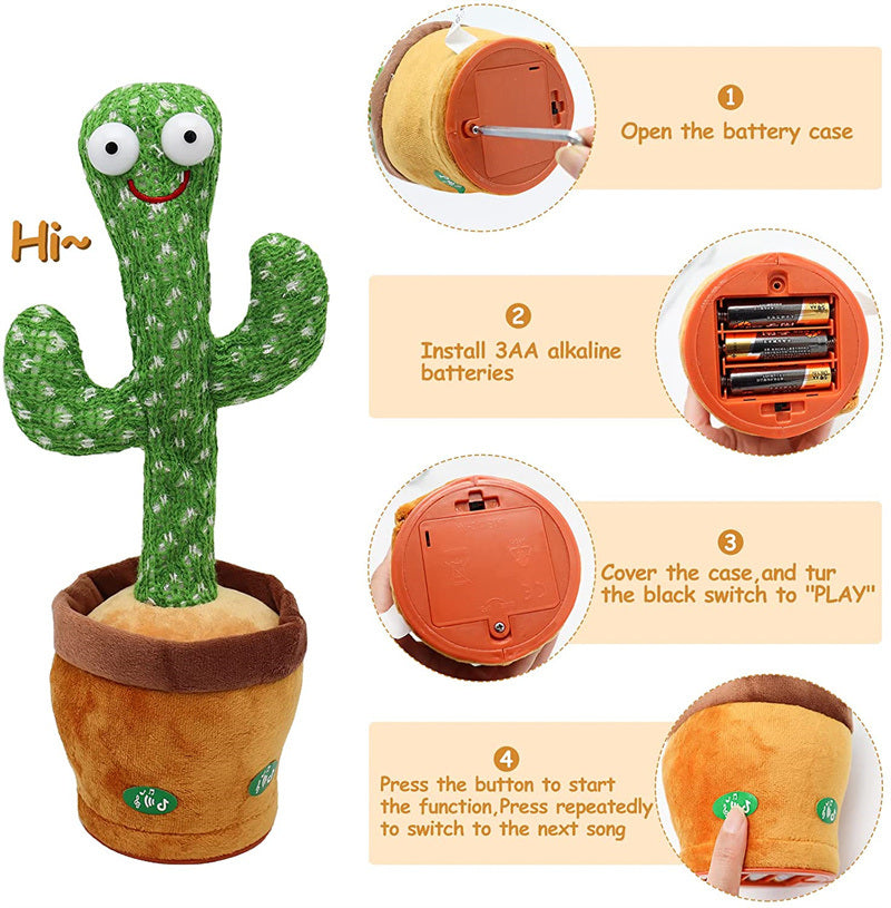 Dancing Cactus Toy Repeats What You Say Electronic Dancing with Lighting Toys Recording Singing Spanish Language Song for Kids