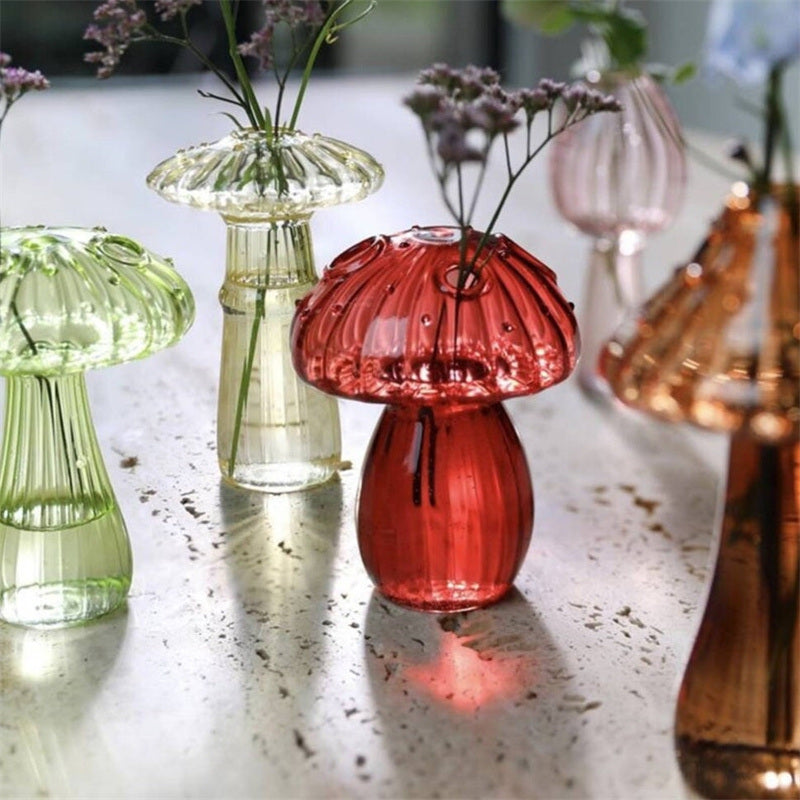 7 Style Mushroom Glass Vase Creative Hydroponics Vases Aromatherapy Bottle Desktop Crafts Ornament Living Room Home Office Decor