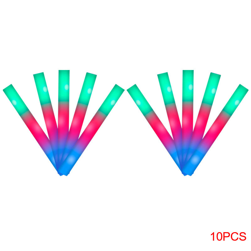 10Pcs Glow Sticks Bulk Colorful LED Foam Stick Cheer Bar Party Foam Glitter Glow Sticks Portable Luminous Atmosphere Party Props