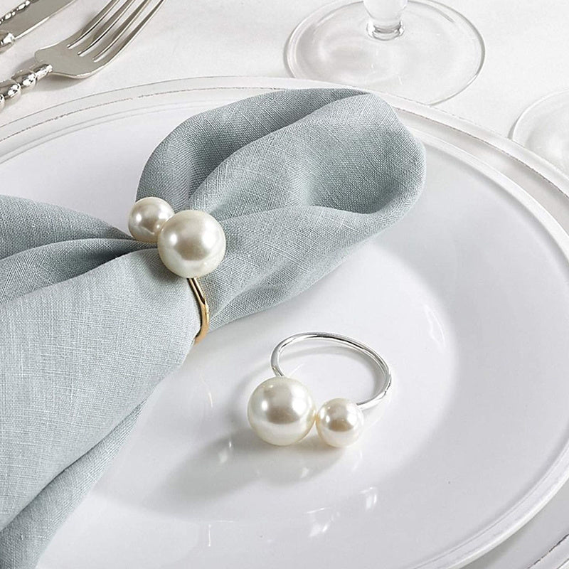 2023 Elegant Pearls Napkin Rings Metal Napkin Holders U-Shaped Napkin Buckle Wedding Gifts Party Christmas Festival Table Decor