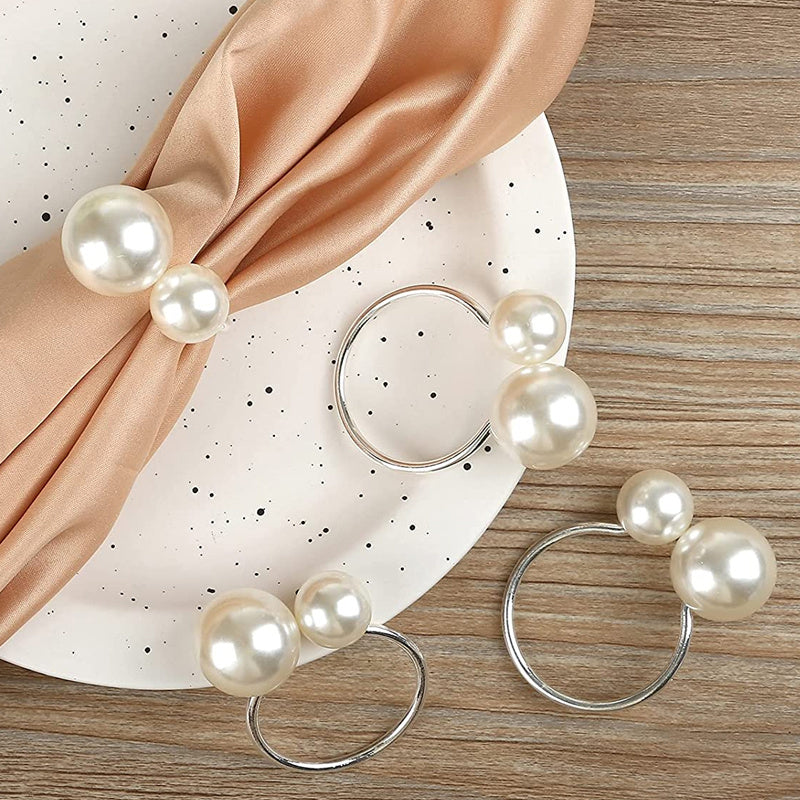 2023 Elegant Pearls Napkin Rings Metal Napkin Holders U-Shaped Napkin Buckle Wedding Gifts Party Christmas Festival Table Decor