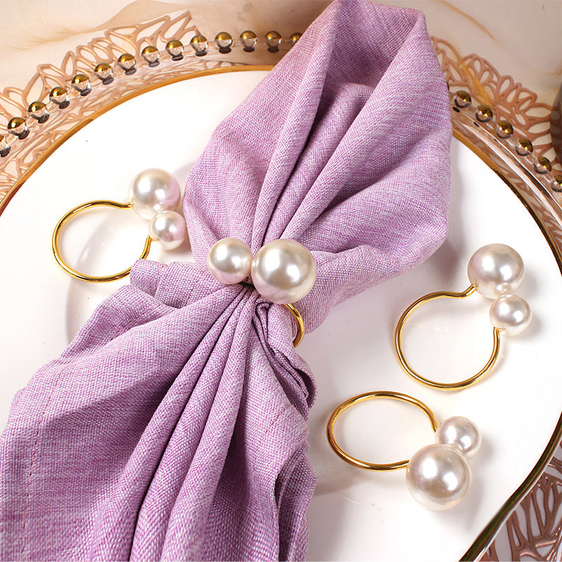 2023 Elegant Pearls Napkin Rings Metal Napkin Holders U-Shaped Napkin Buckle Wedding Gifts Party Christmas Festival Table Decor