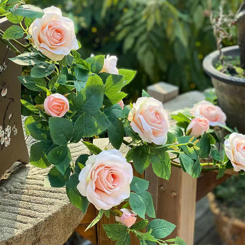 2pcs Fake Rose Vine Flowers Garland Plant Artificial Flower Wall Hanging Flower Rattan Fake Plant Leaf Wedding Home Garden Decor