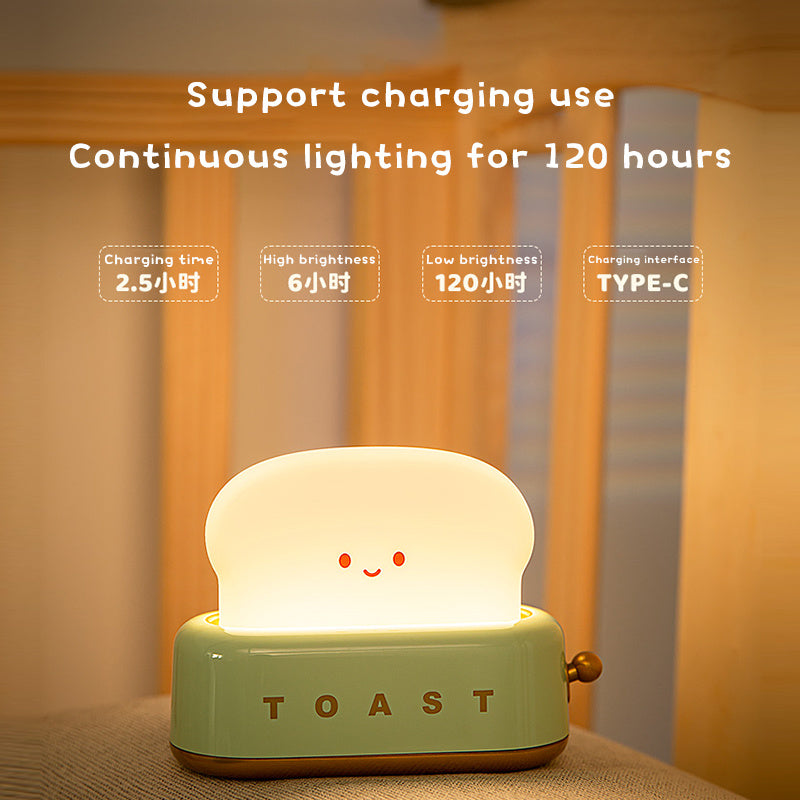 LED Creative Toast Night Light Bread Machine Lights Charging Dimming Toast Lamp Bedroom Children Timing Sleep Lamps Bedside Gift