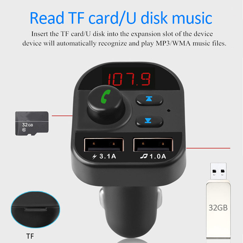 Fm Transmitter Bluetooth 5.1 Car In-Car Wireless MP3 Radio Adapter Car Kit 2USB Charger Car Electronics Accessories For Xiaomi