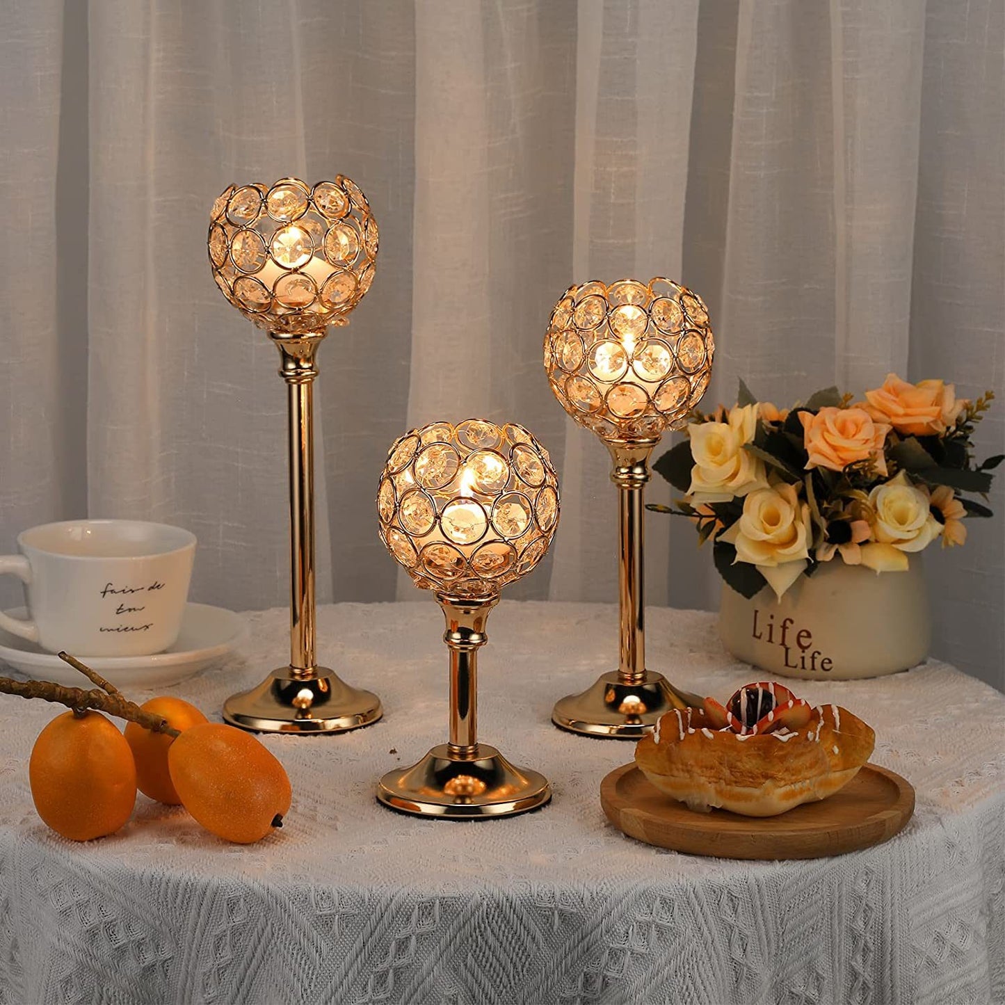 Gold/Silver Crystal Candle Holder Pillar Metal Tealight Candlestick Wedding Table Centerpiece Party Christmas Home Desktop Decor