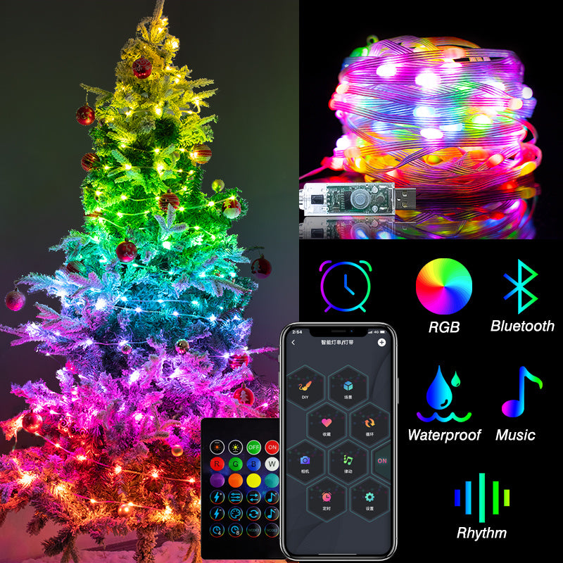 RGB IC Christmas Smart Fairy Light Bluetooth APP Control LED String Light Music Rhythm Waterproof 2023 Xmas Light Party New Year